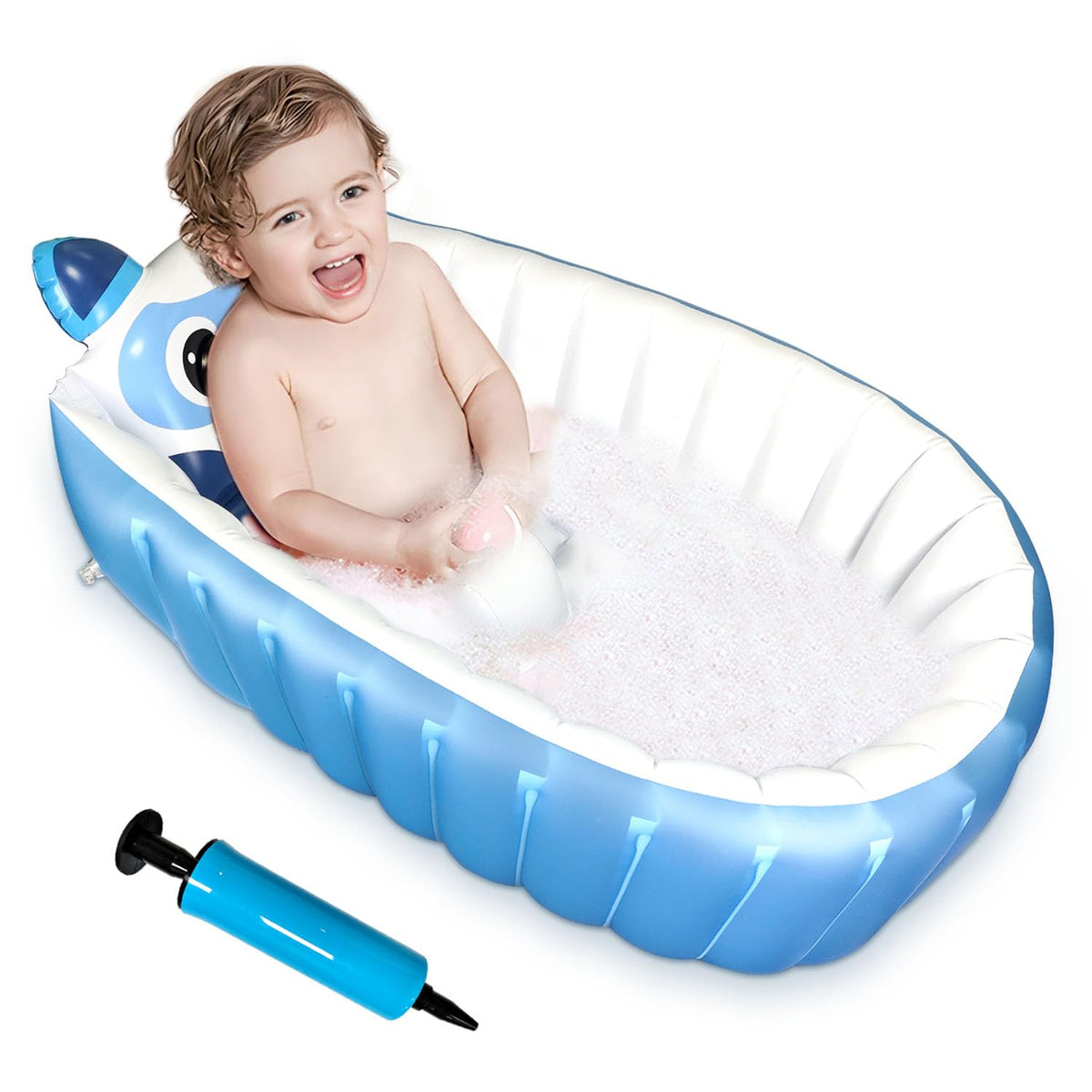 Boczif inflatable baby bathtub in blue sea design for safe, enjoyable bath time