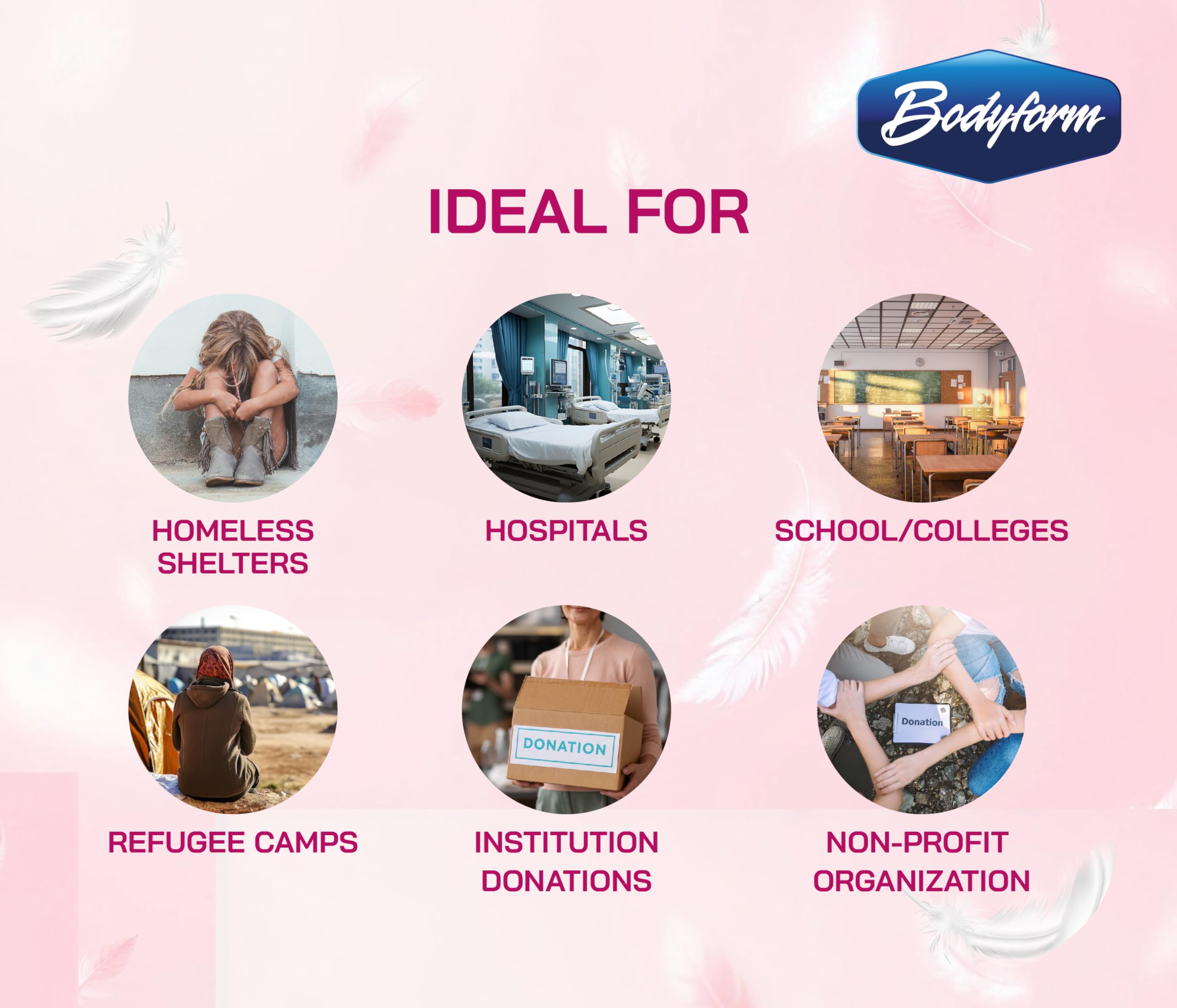 Bodyform 50-count dispenser pack simplifies restocking in schools and offices.