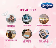 Bodyform 50-count dispenser pack simplifies restocking in schools and offices.
