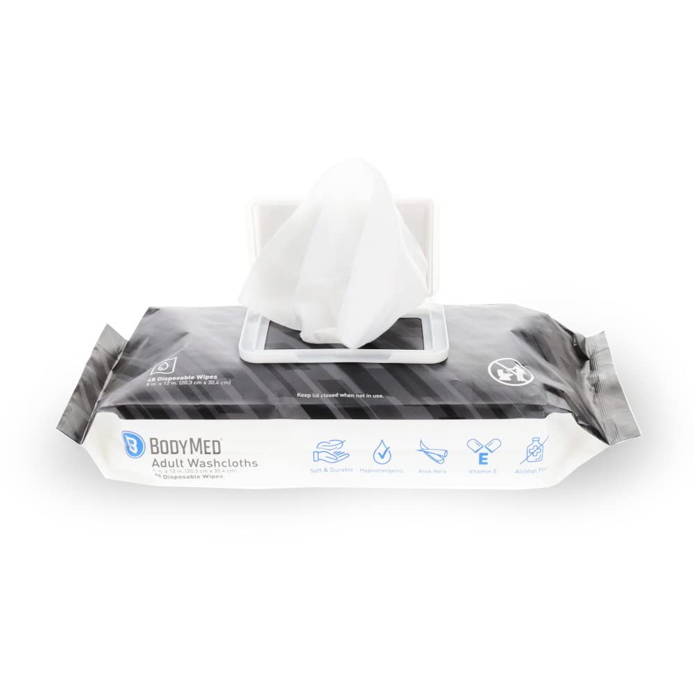 BodyMed adult wipes pack with snap lid for one-handed use.