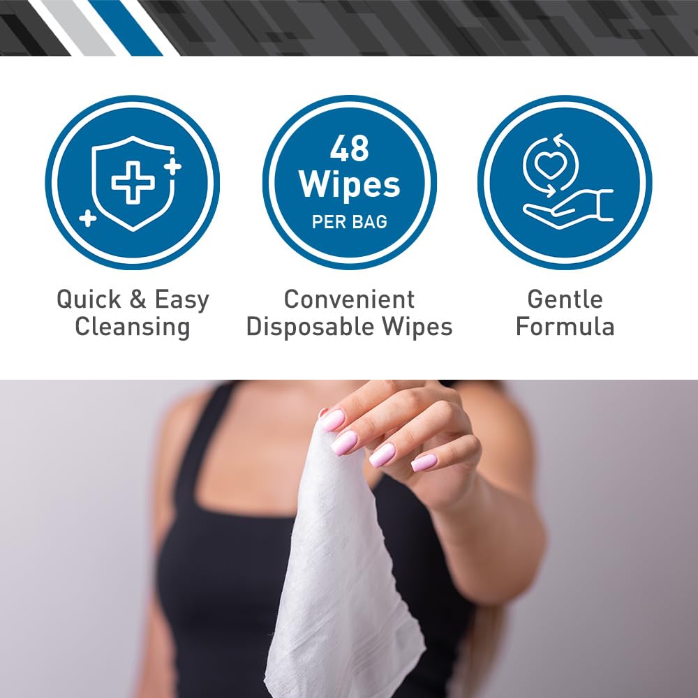 BodyMed disposable wipes in portable pack support on-the-go cleansing.