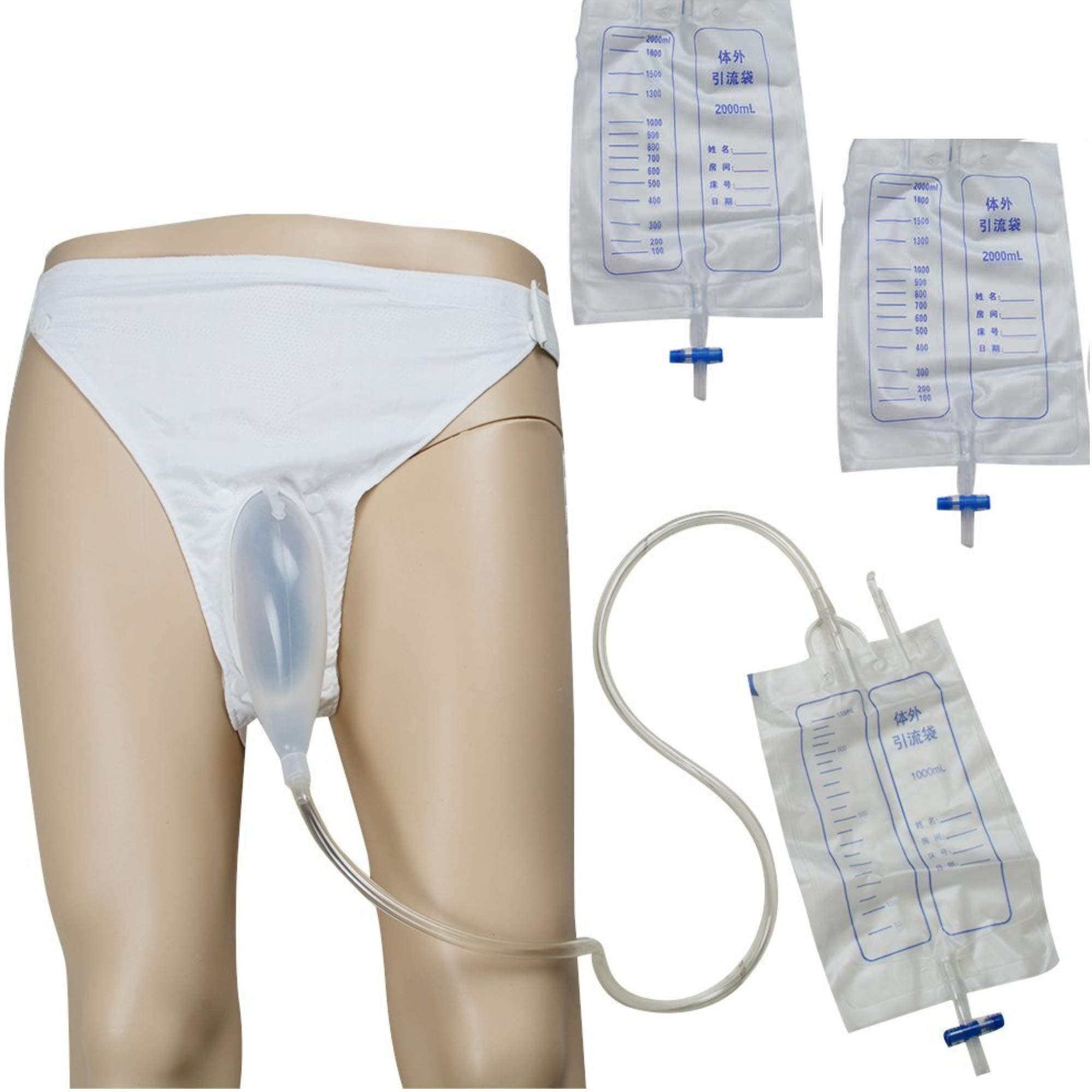 BodyMoves pee bag holder front view, easy night-time use