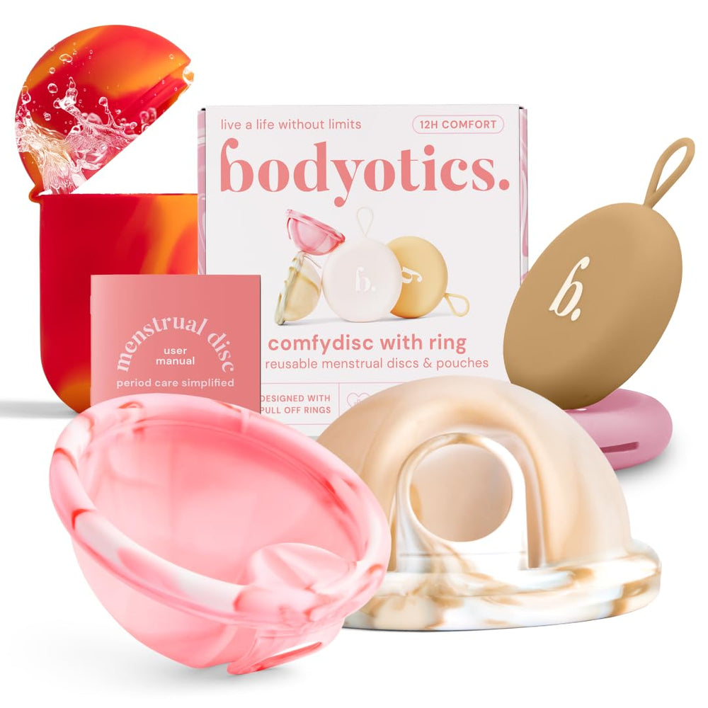 Bodyotics reusable S-size menstrual disc resting at the base for daily comfort.