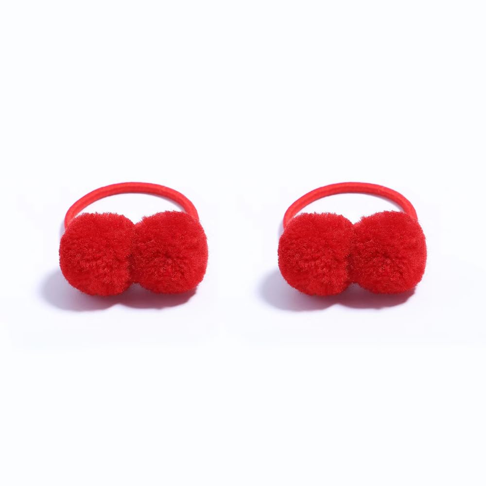 BOENBE LOVED red pom pom hair ties for gentle baby ponytails