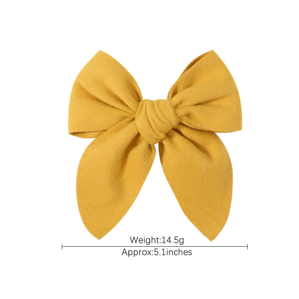 Boenbe Loved yellow satin bow clip side view, versatile accessory for various hairstyles.