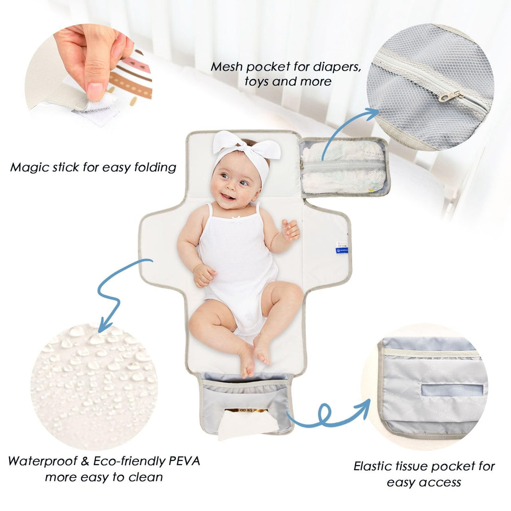 BOESI Boho Rainbow changing pad with soft pillow for baby comfort.