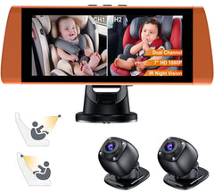 BOEYOS baby car camera with dual feeds on a 7-inch split screen for two kids.