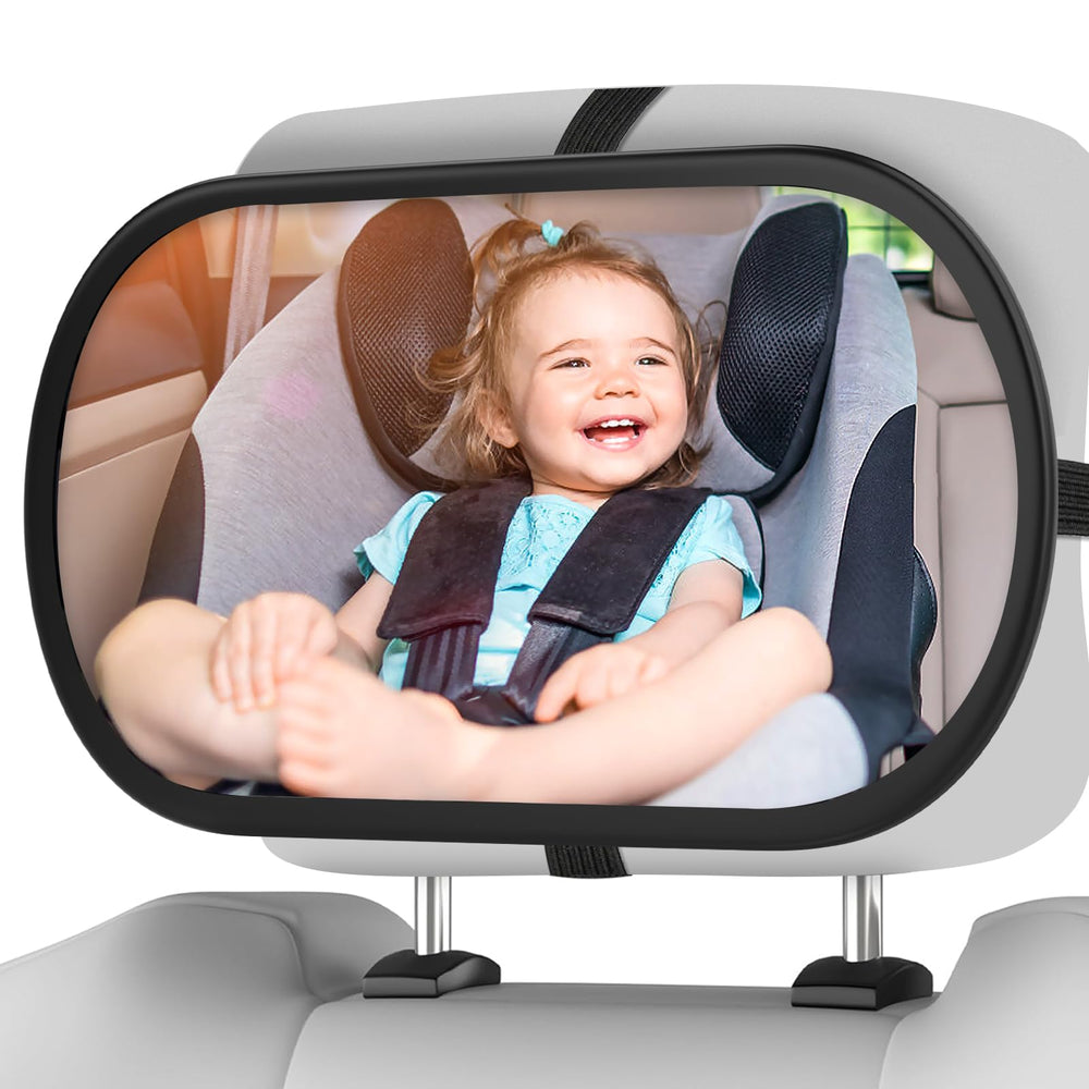 BOEYOS baby car mirror close-up showing shatterproof frame and durable construction.