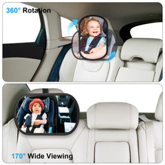 BOEYOS baby car mirror on headrest shows tool-free universal compatibility.