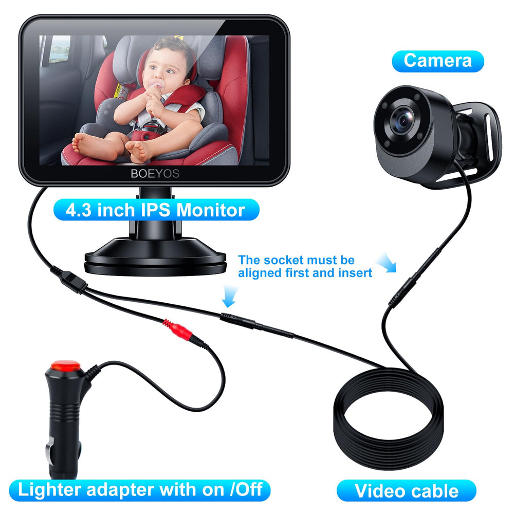 BOEYOS easy installation with headrest strap and car charger.