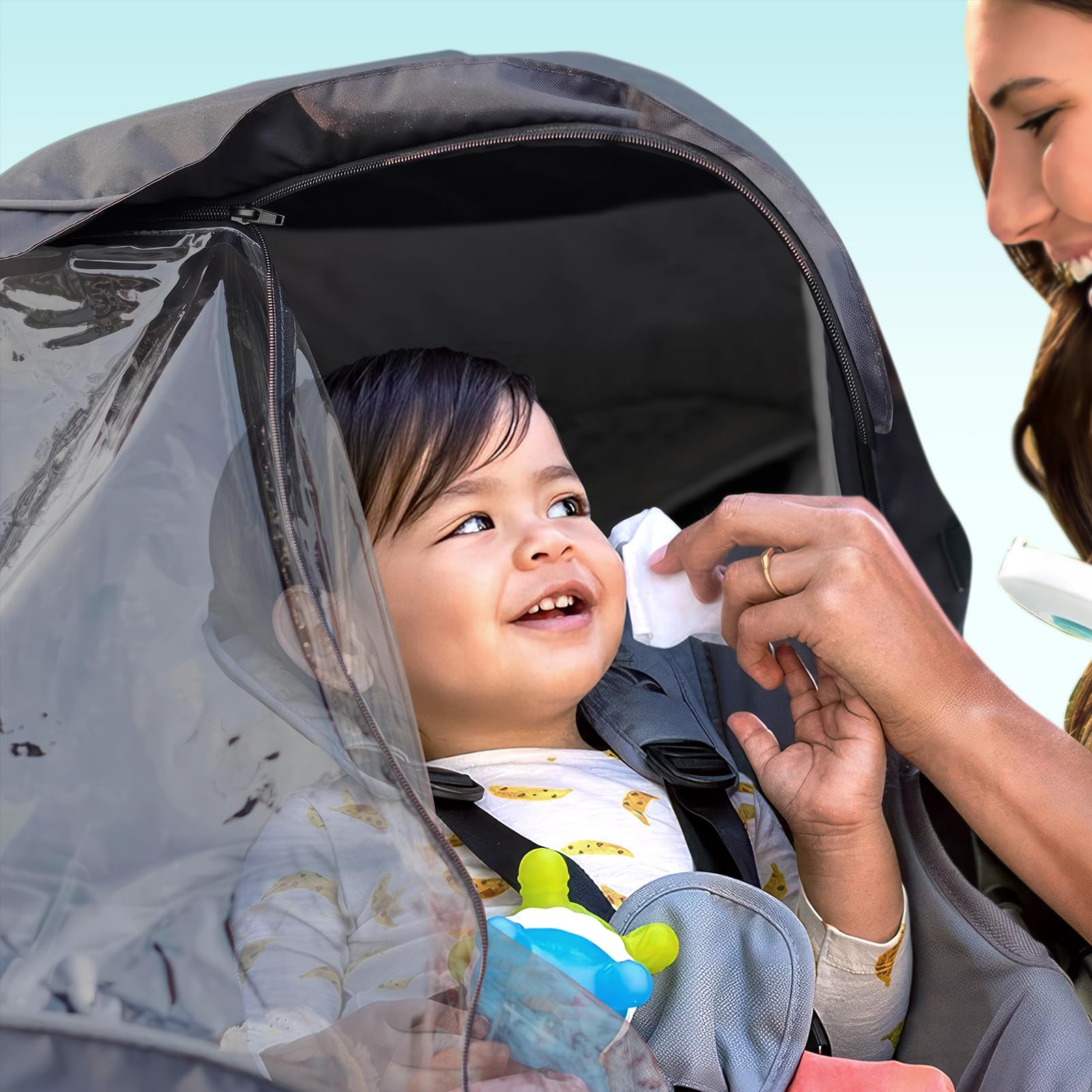 All weather protection from rain, wind, snow and dust with Boffinby rain shield