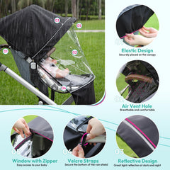 Boffinby stroller shield with fixed belts and elastic straps for a snug fit