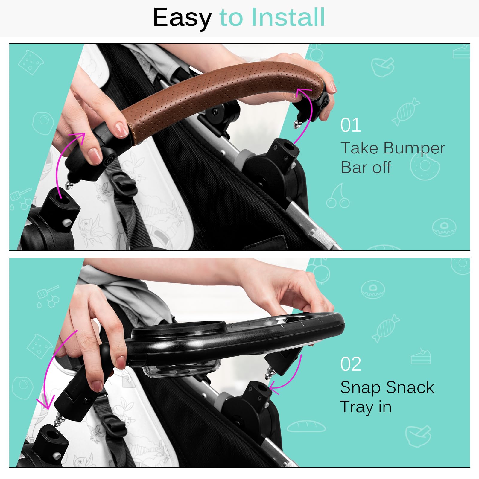 Boffinby snack-tray cup-holder keeps sippy cups steady during rides.