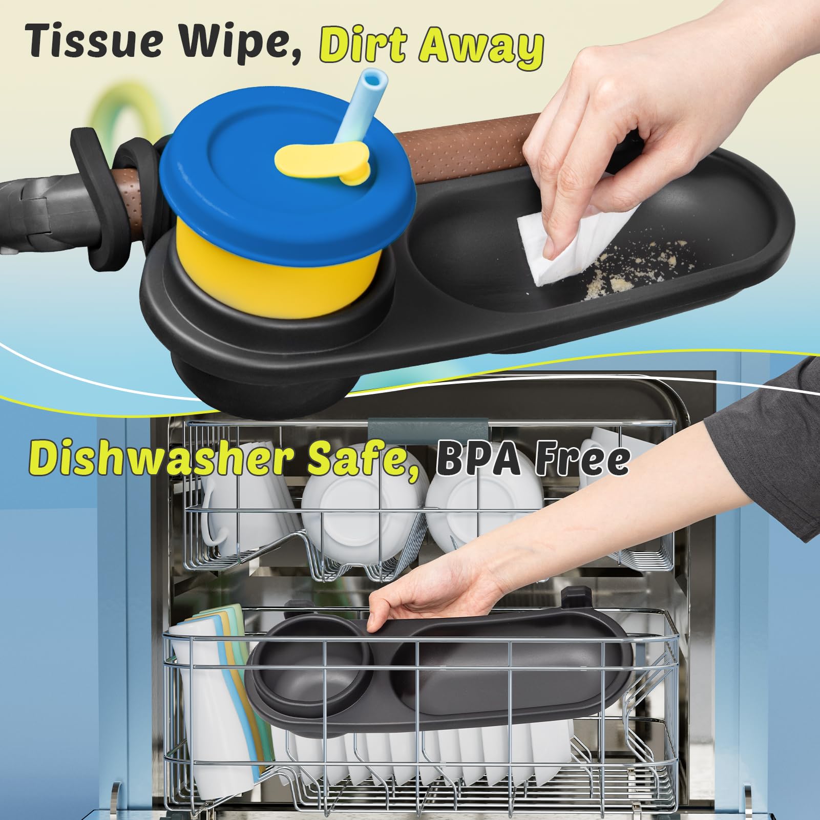 Boffinby snack-tray dishwasher-safe design simplifies after-ride cleaning.