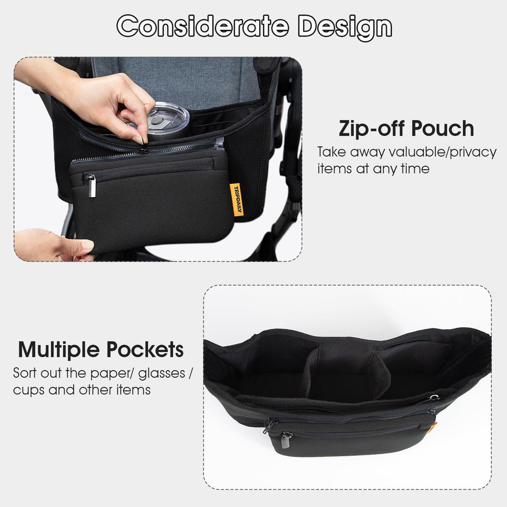 Boffinby zippered pouch is removable for securing private items.