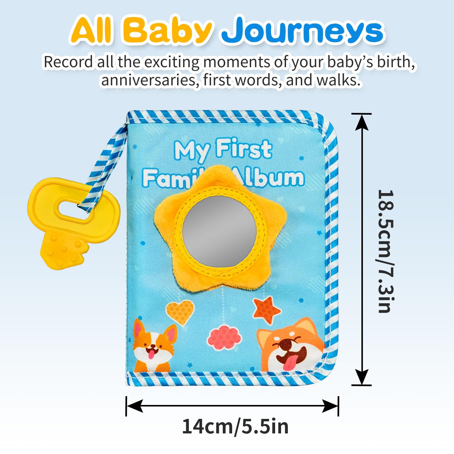 BOHEMIABY Blue Puppy gift-ready photo album for babies.
