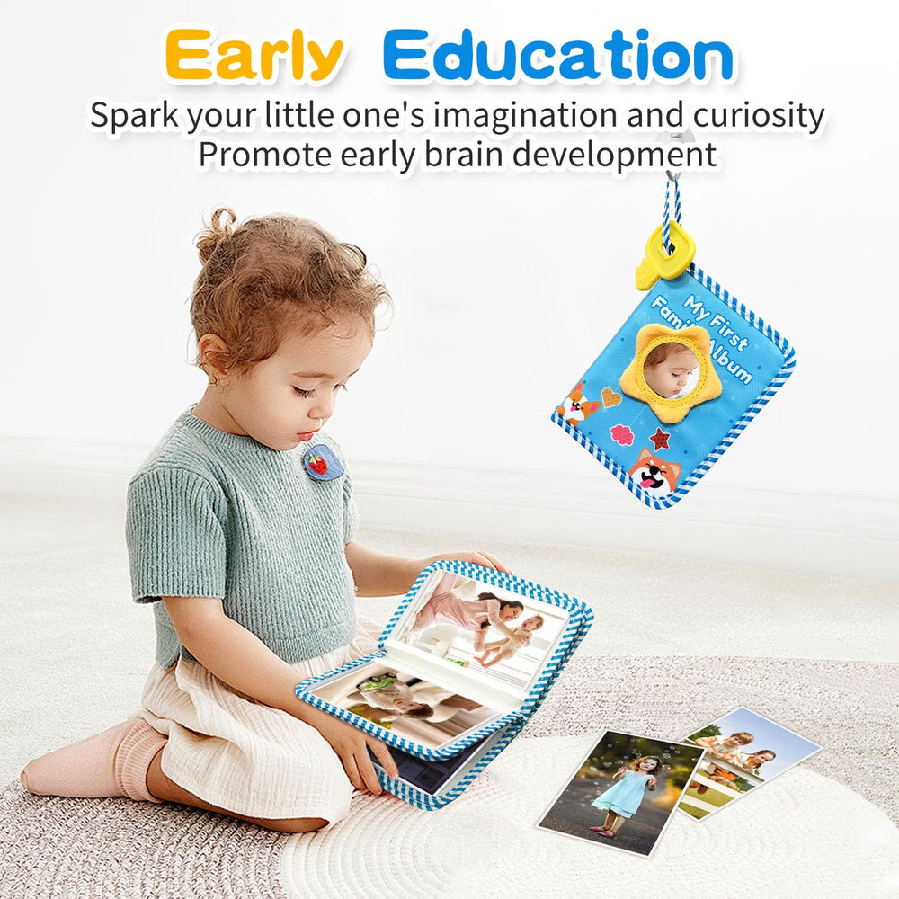 BOHEMIABY Baby photo album safety mirror inside supports focus and engagement.