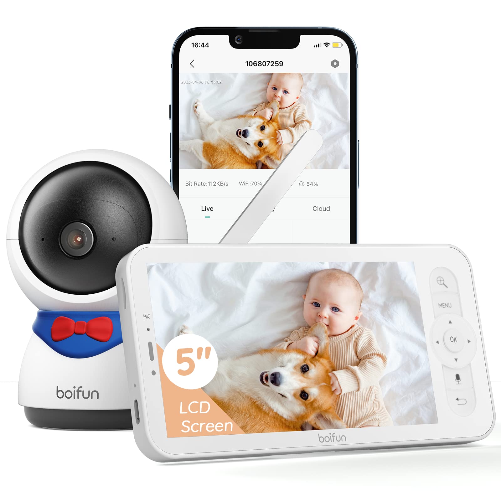 BOIFUN 5-inch monitor and camera for real-time room viewing and peace of mind