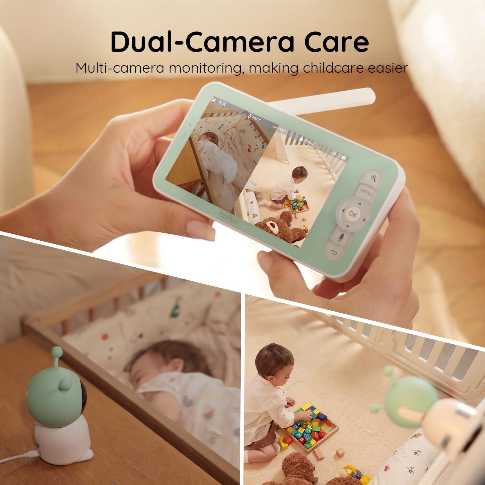 Boifun 5-inch split-screen view lets you monitor both babies simultaneously.