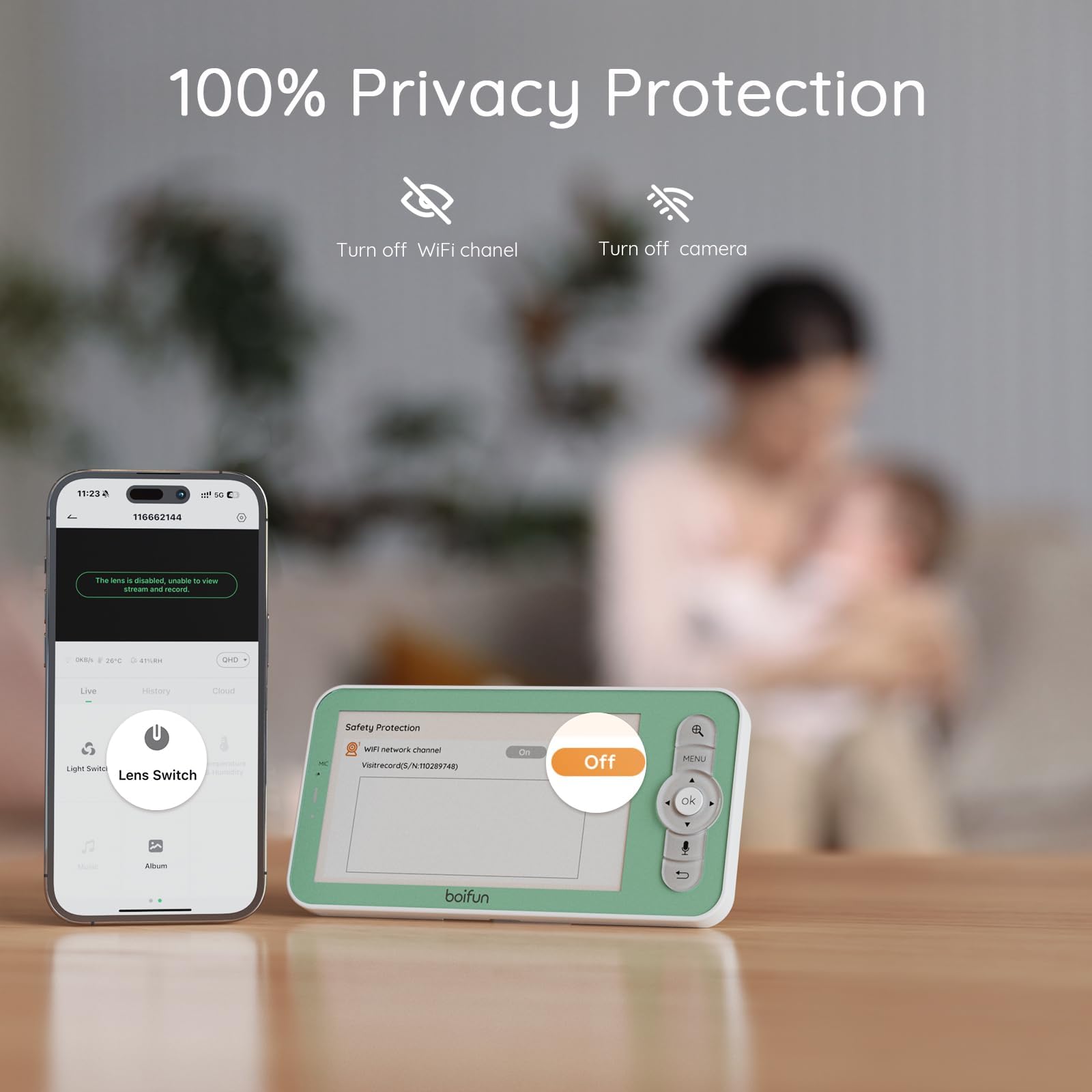 BOIFUN auto-tracking follows your baby for hands-free monitoring.