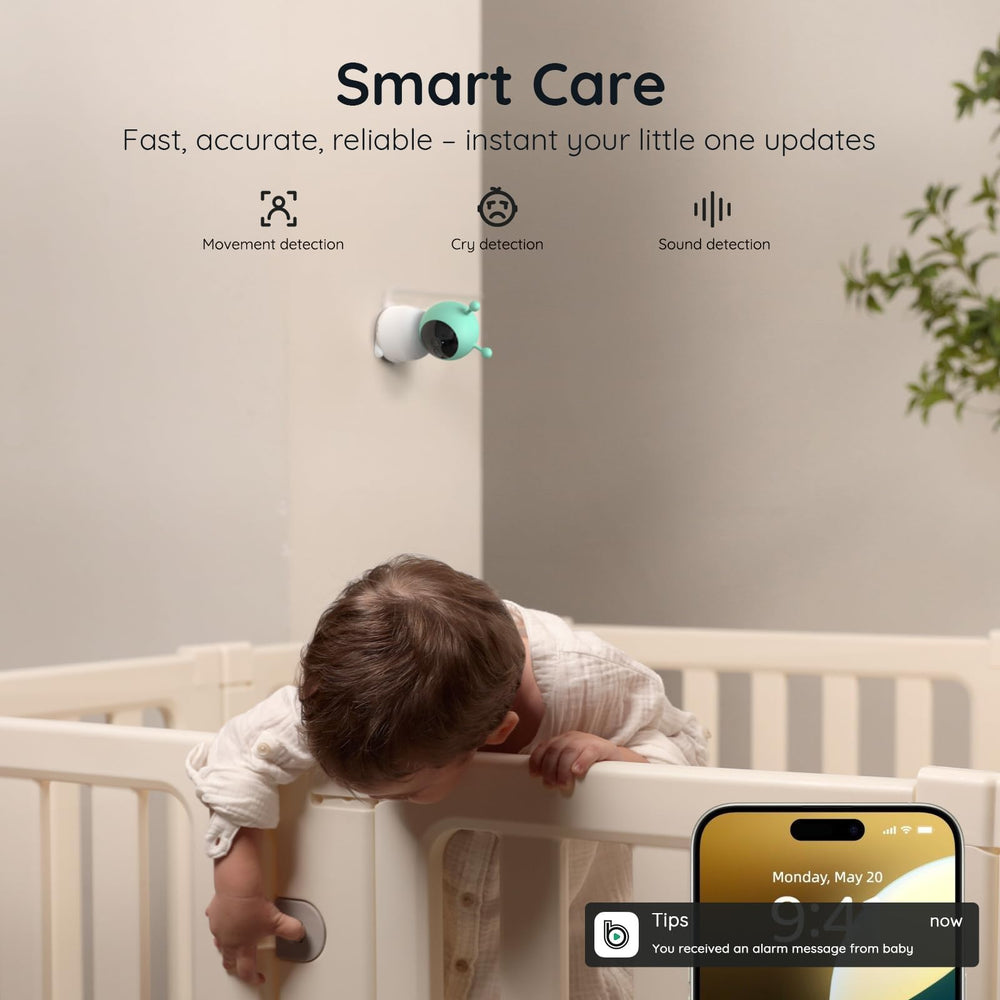 Boifun four-layer alert detects motion, cries, sounds, and zone intrusions.