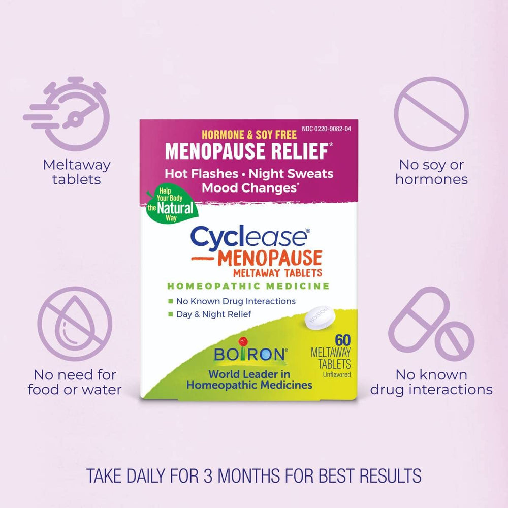 Close-up of Cyclease Menopause tablet dissolving, illustrating water-free use.