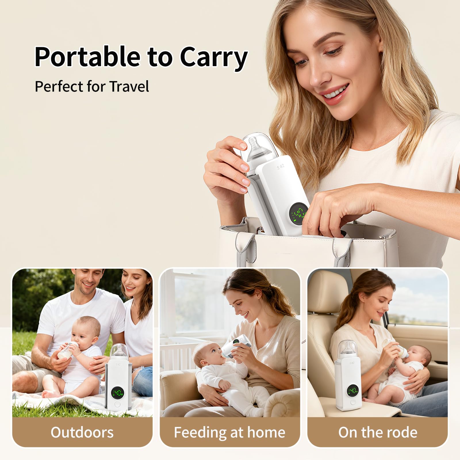 BOKASM travel ready bottle warmer shown in plane travel setup