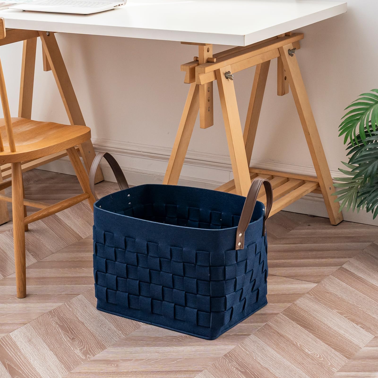 boldmonkey dog toy basket in navy keeps pet toys tidy and accessible