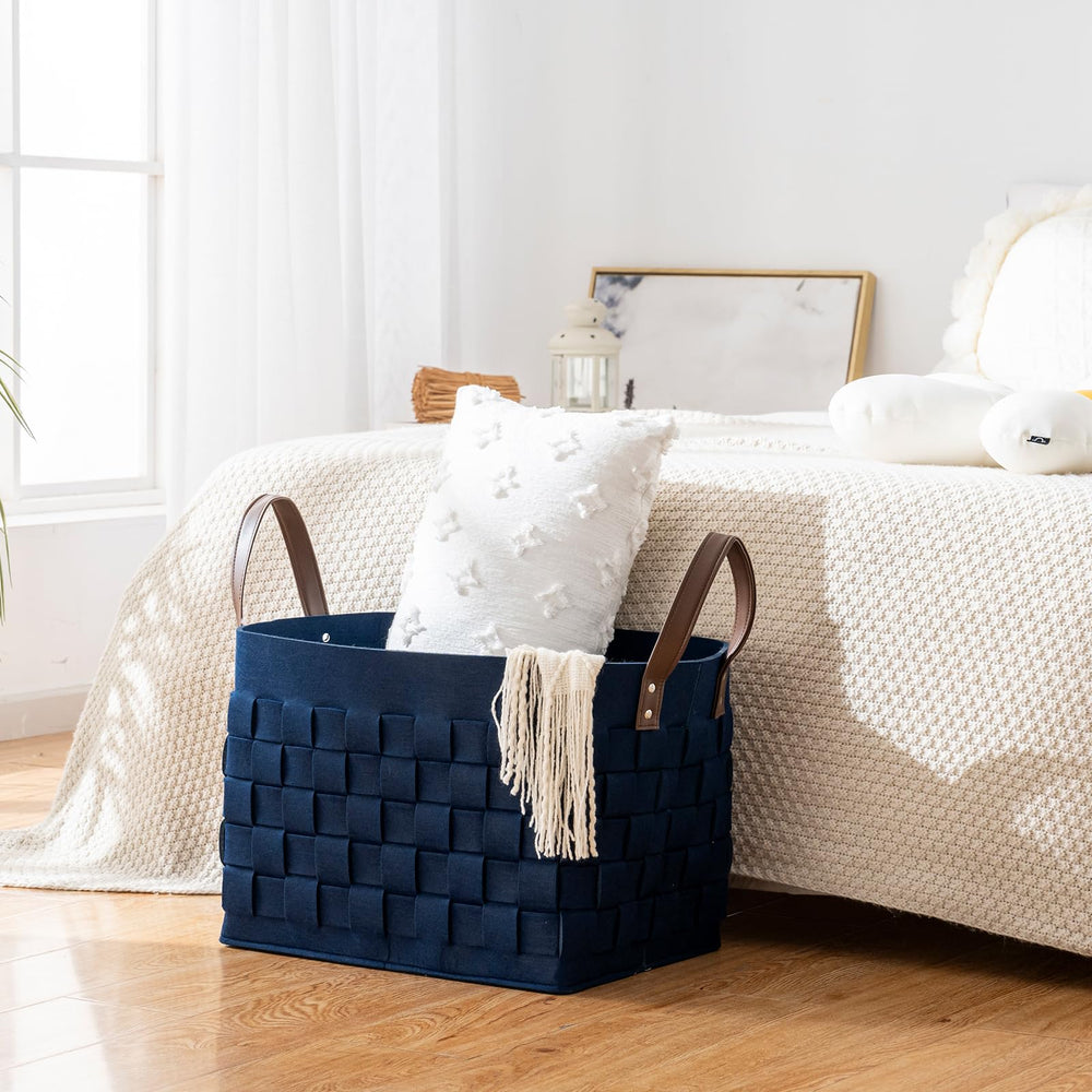 boldmonkey durable felt basket maintains upright shape in busy homes