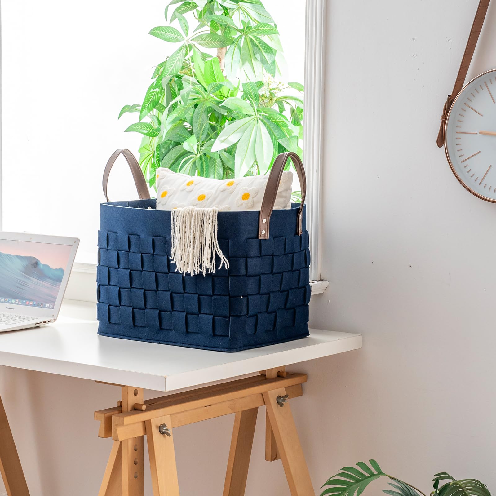 boldmonkey navy felt basket recovers shape quickly after use