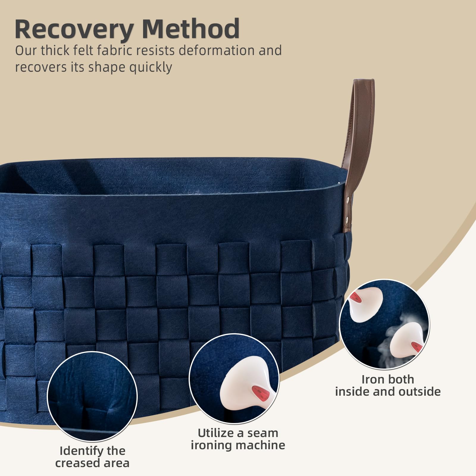 boldmonkey soft felt storage basket in navy cushions items and protects surfaces