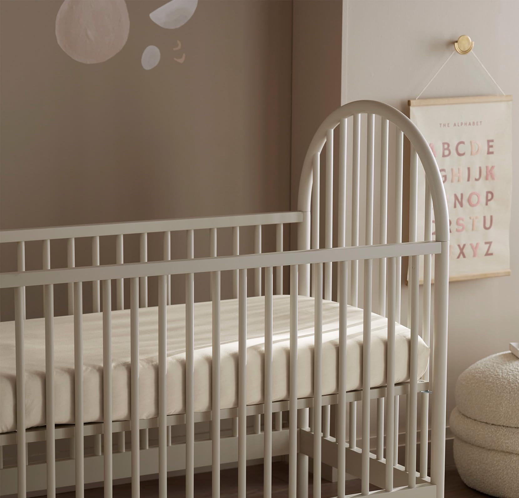 Machine washable Boll and Branch crib sheet for busy parents and easy care.