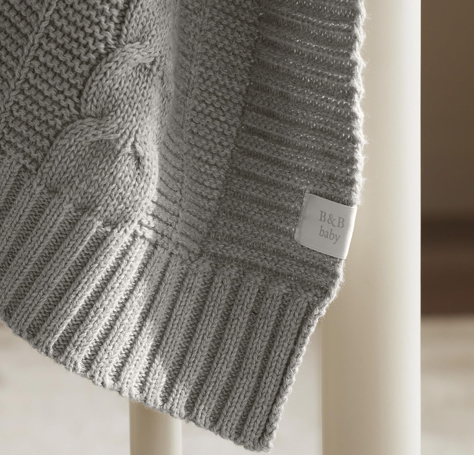 Boll & Branch soft breathable knit detail showing timeless pattern for crib to toddler bed