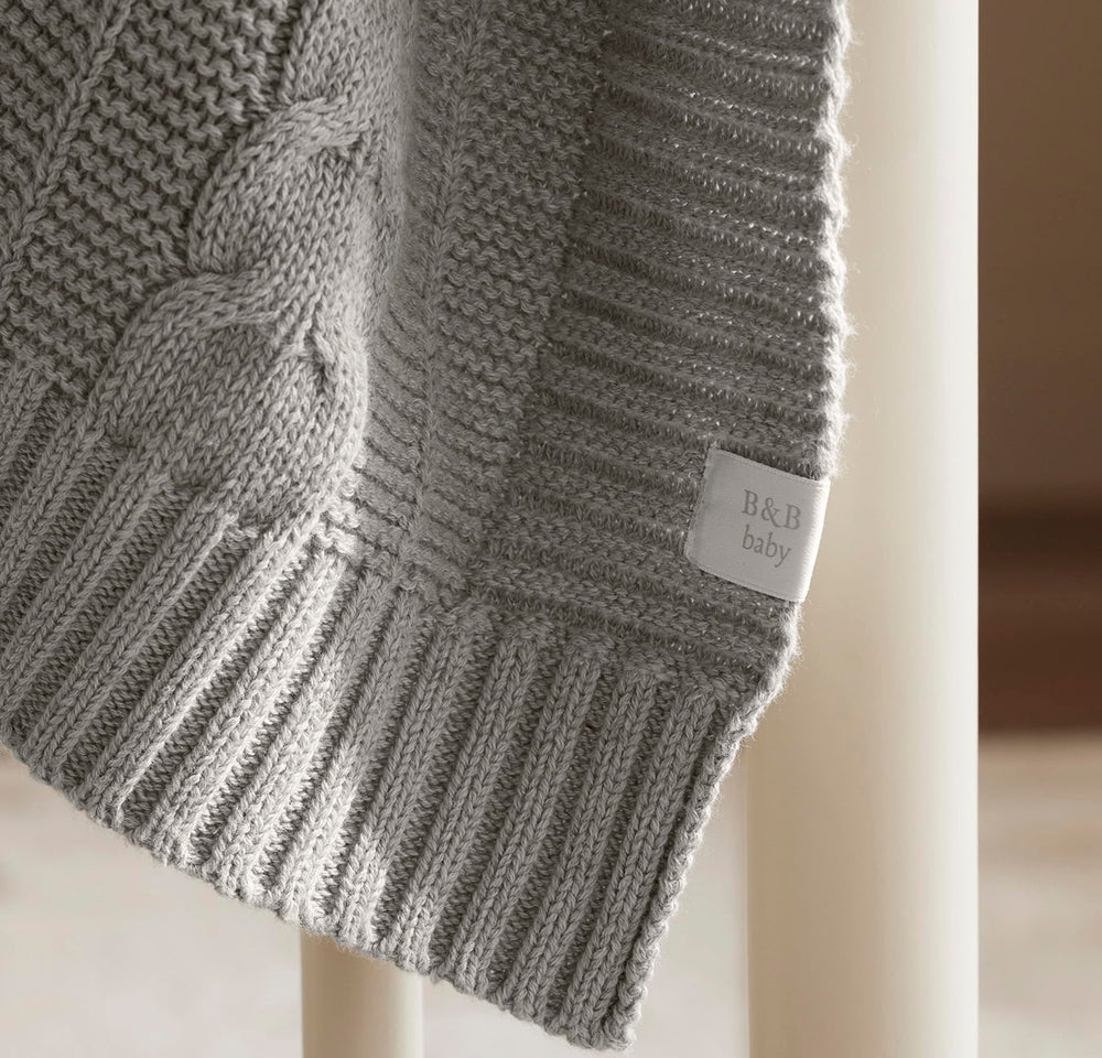 Boll & Branch soft breathable knit detail showing timeless pattern for crib to toddler bed