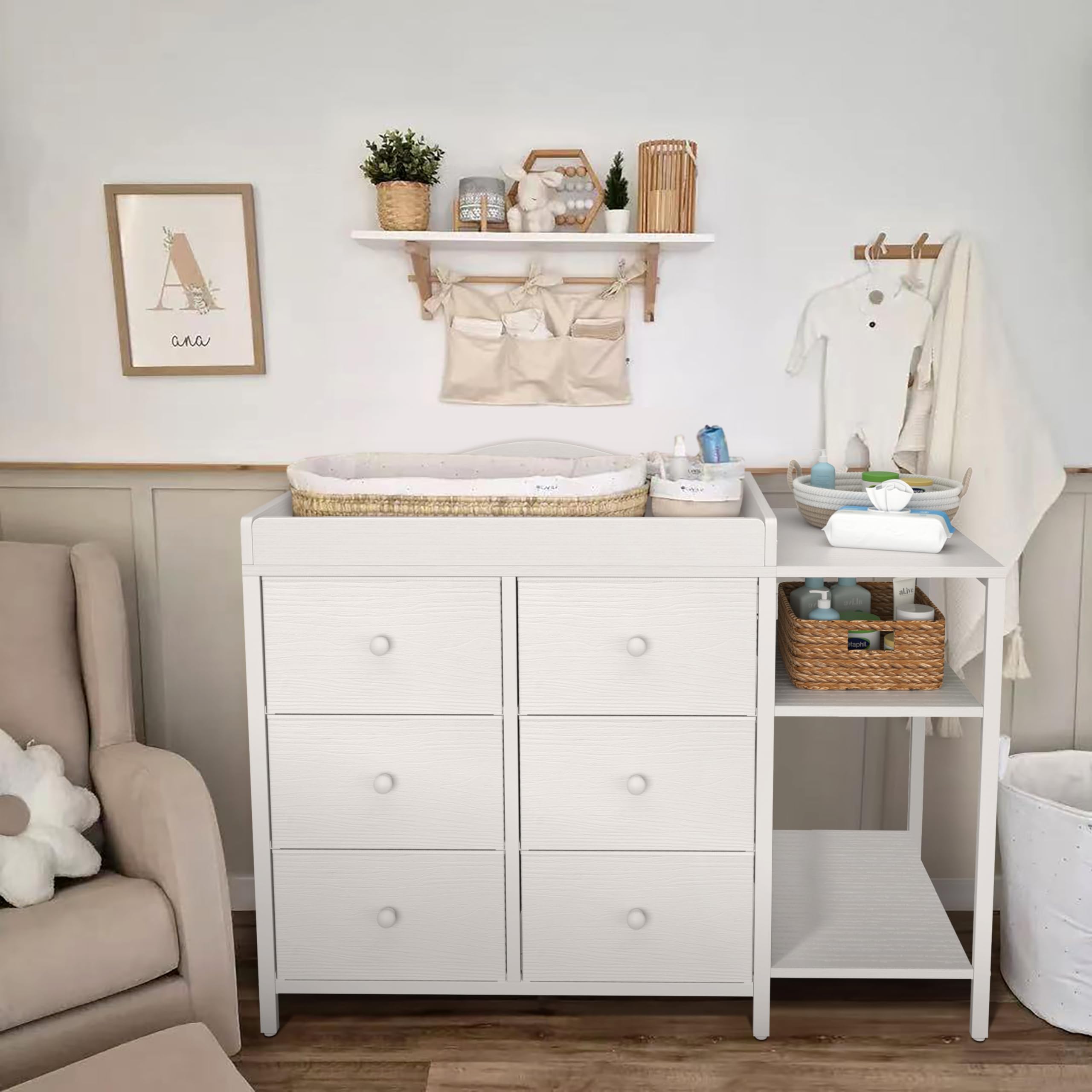 BOLUO dresser adjustable feet protect floors and stabilize the unit.