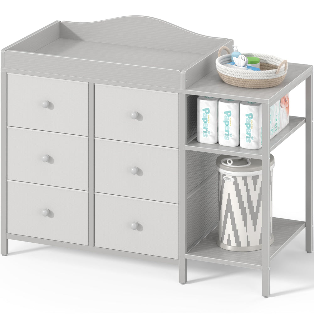 BOLUO baby dresser with changing table top offers a safe diaper-changing surface.