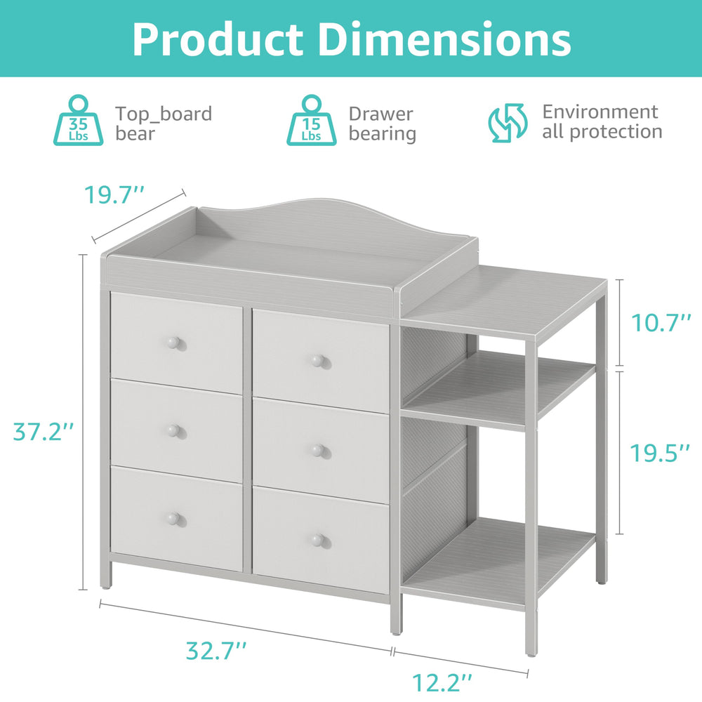 Spacious changing top space makes diaper changes comfortable for caregivers.