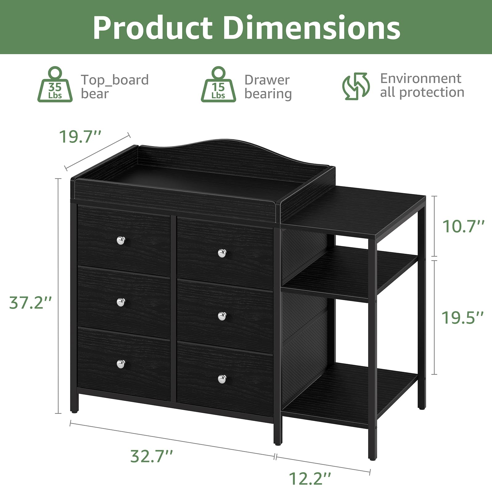 BOLUO dresser in black finish suits modern nurseries.