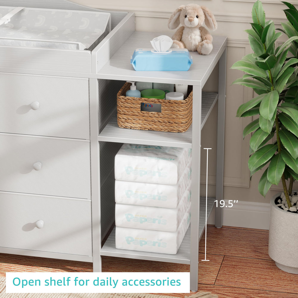 BOLUO baby dresser features open shelves for creams, towels, and more.