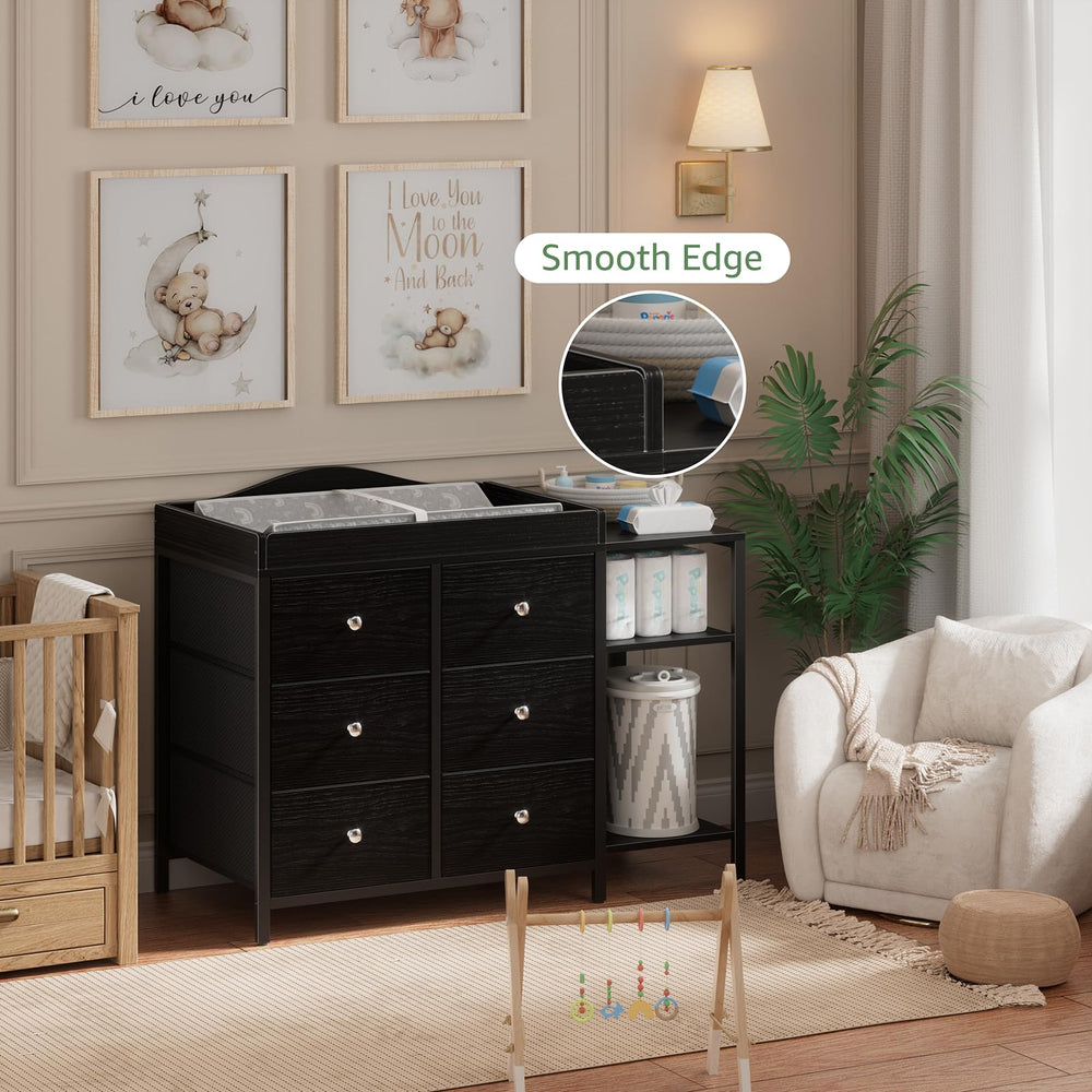 BOLUO dresser open shelves provide quick access to daily items.