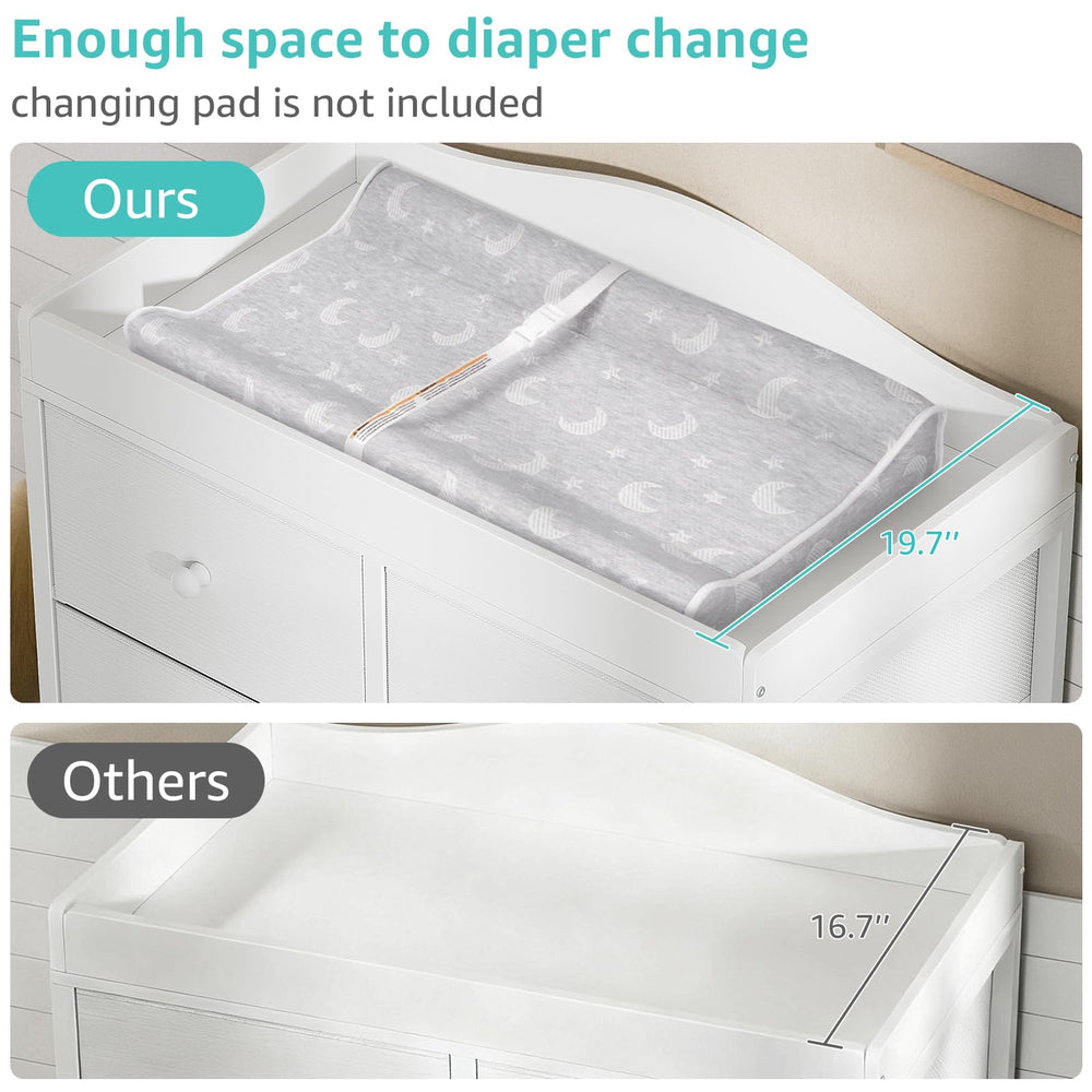 Overall dimensions show ample changing and storage space from BOLUO.
