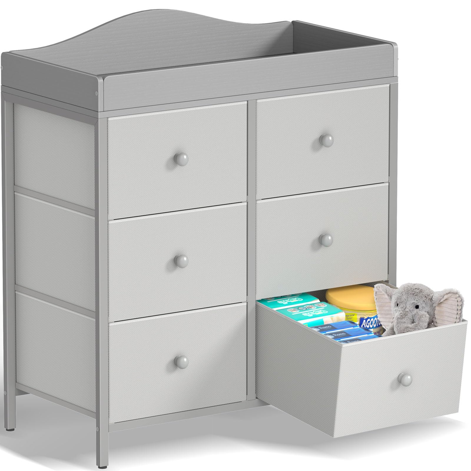 BOLUO changing table dresser overview showing organized nursery storage.