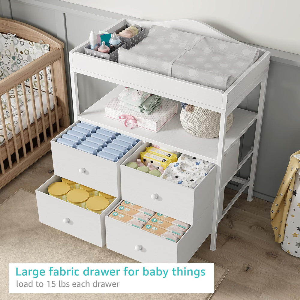 BOLUO fabric drawers offer ample storage for nursery essentials.