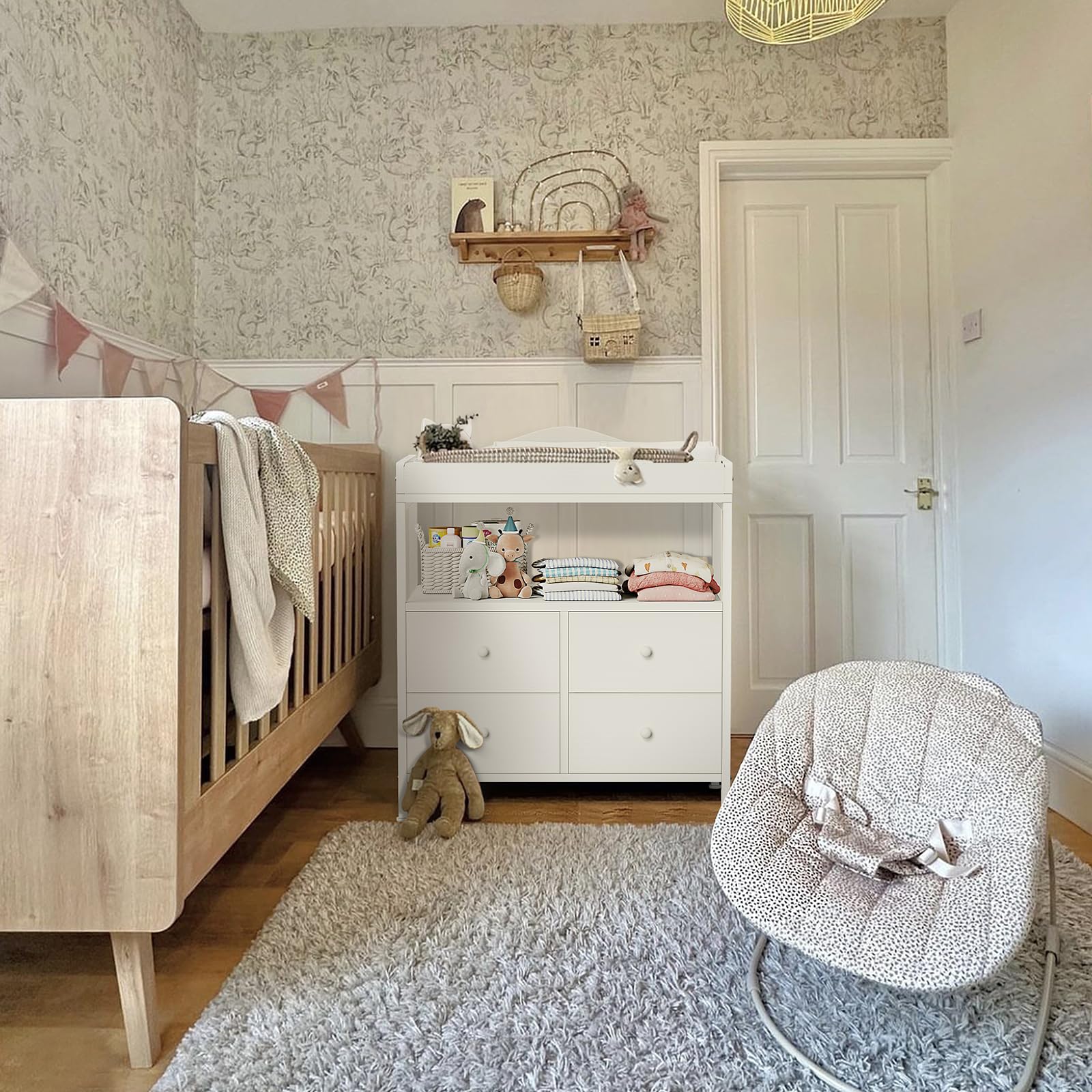 BOLUO modern white finish complements nursery decor.