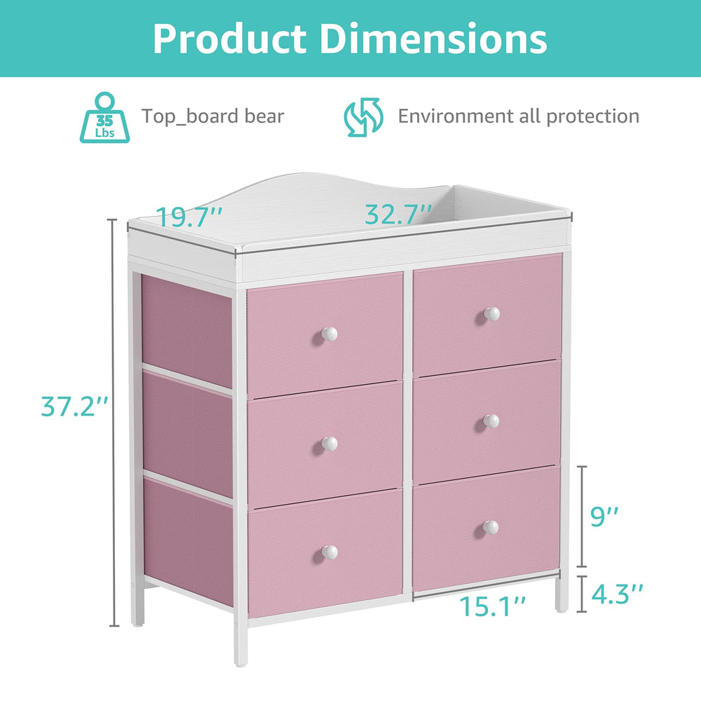 BOLUO nursery storage dresser in pink fits clothes and towels.