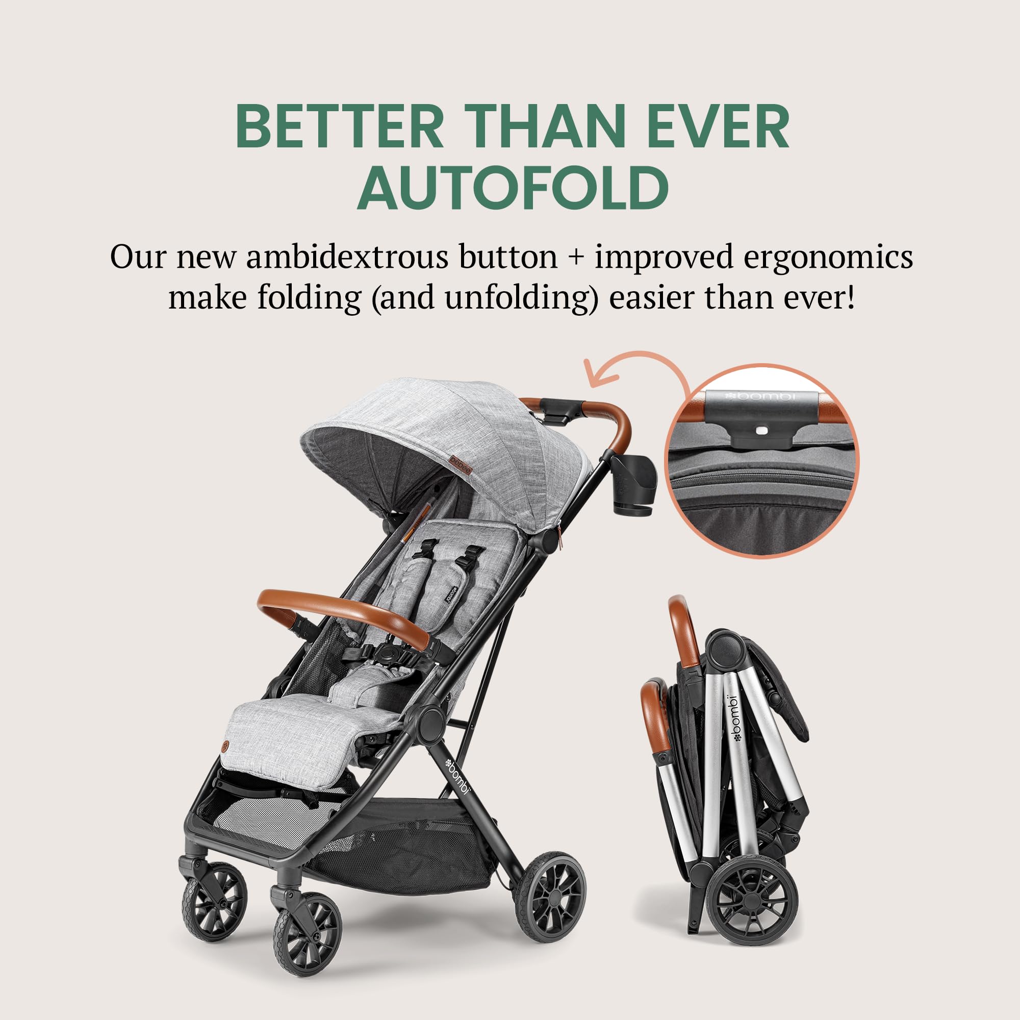 Bombi Bēbee V2 one-hand fold action enables fast setup for busy parents.