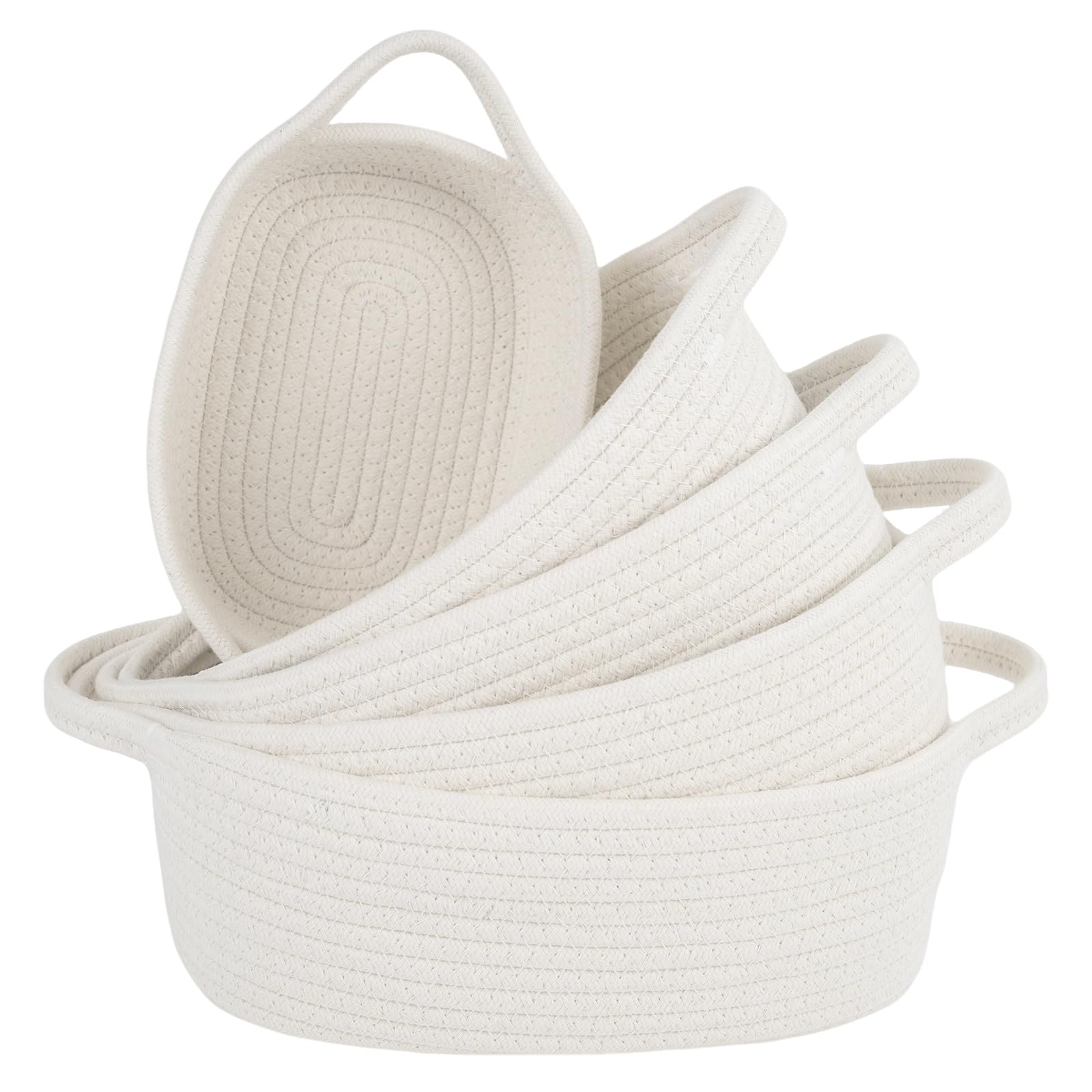 BOMINICA 5-piece storage basket set in white, neatly nested for effortless room organization.