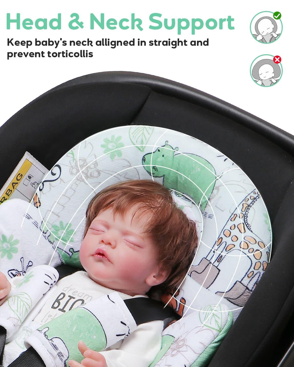 BOMOLOUR enhanced head and body support cushion for safer seating.