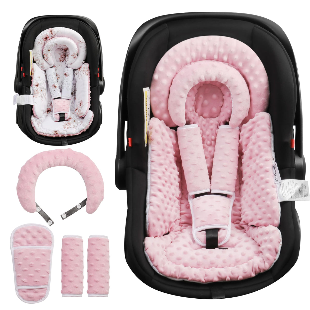 BOMOLOUR infant seat insert with crescent head cushion supports newborns.