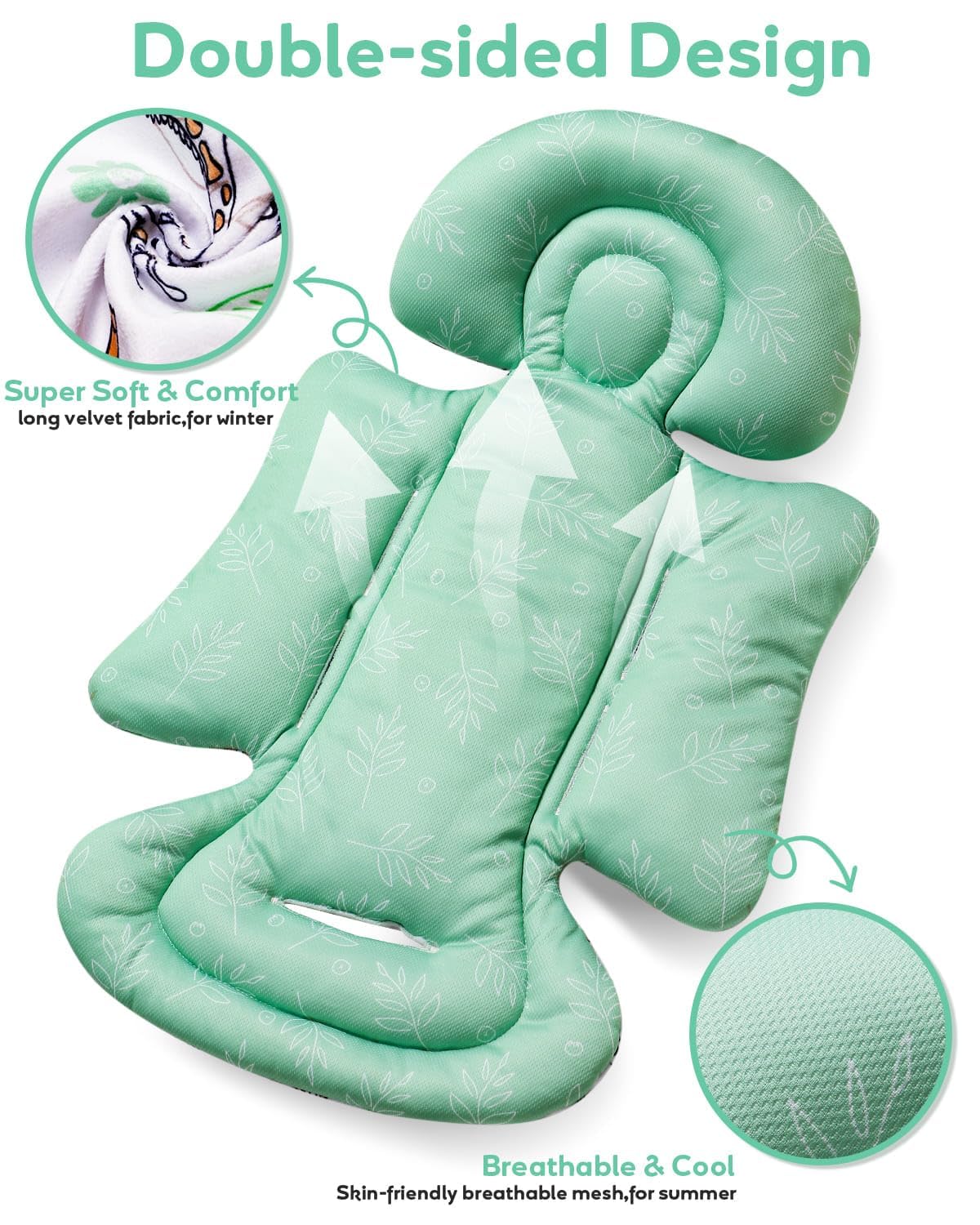 BOMOLOUR reversible head support with plush and mesh sides for all seasons.